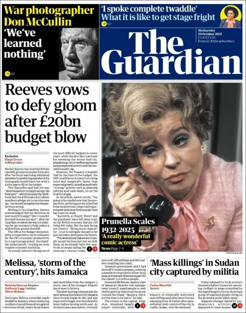 Portada de The Guardian (reino Unido) del miércoles, 29 de octubre de 2025