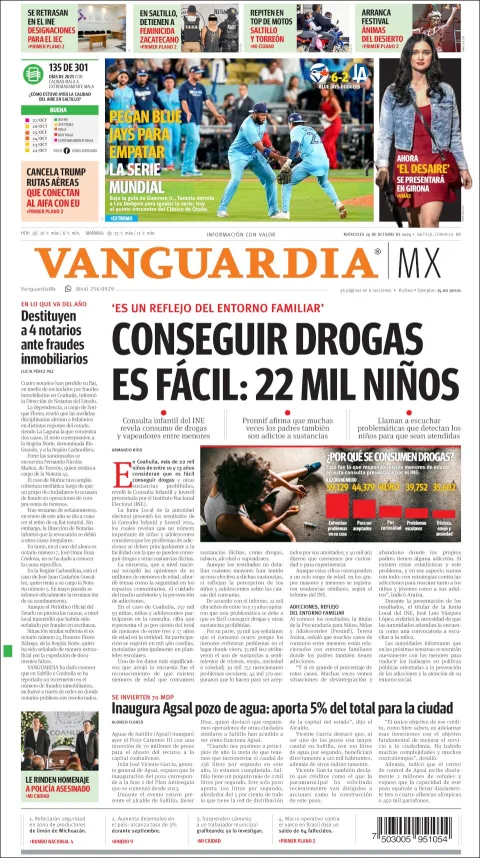 Portada de Vanguardia del miércoles, 29 de octubre de 2025