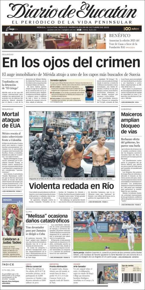 Portada de Diario de Yucatán del miércoles, 29 de octubre de 2025