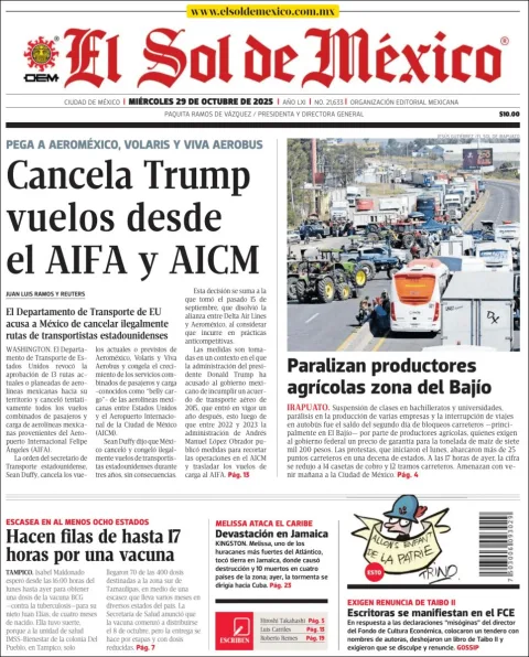 Portada de El Sol de Mexico