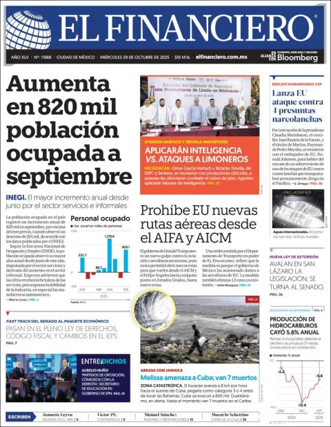 Portada de El Financiero del miércoles, 29 de octubre de 2025