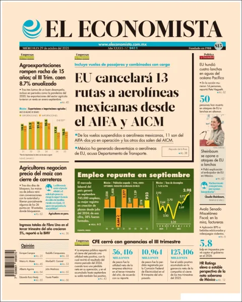 Portada de El Economista del miércoles, 29 de octubre de 2025