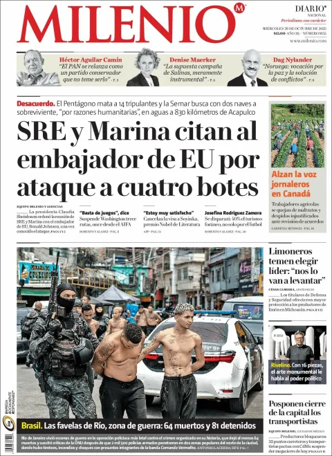 Portada de Milenio del miércoles, 29 de octubre de 2025