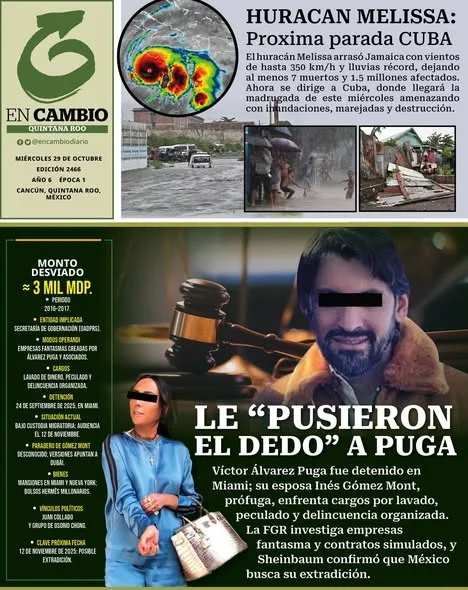 Portada de En Cambio - Quintana Roo (contraportada) del miércoles, 29 de octubre de 2025