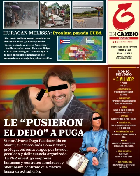 Portada de En Cambio - Tabasco (contraportada) del miércoles, 29 de octubre de 2025