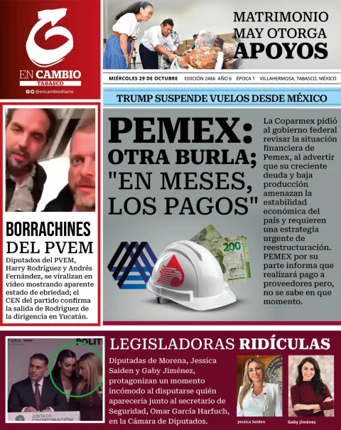 Portada de En Cambio - Tabasco (portada) del miércoles, 29 de octubre de 2025