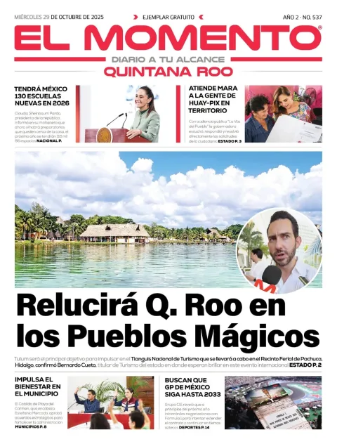 Portada de El Momento Quintana Roo del miércoles, 29 de octubre de 2025