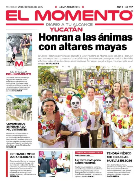 Portada de El Momento Yucatan del miércoles, 29 de octubre de 2025