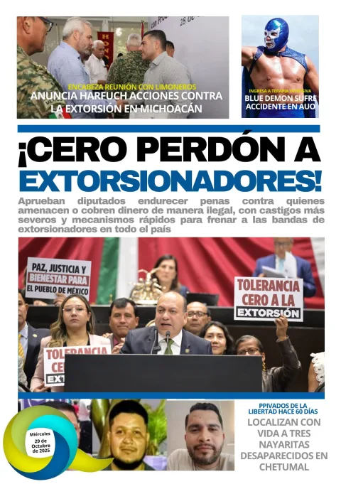 Portada de El Quintana Roo (contraportada) del miércoles, 29 de octubre de 2025