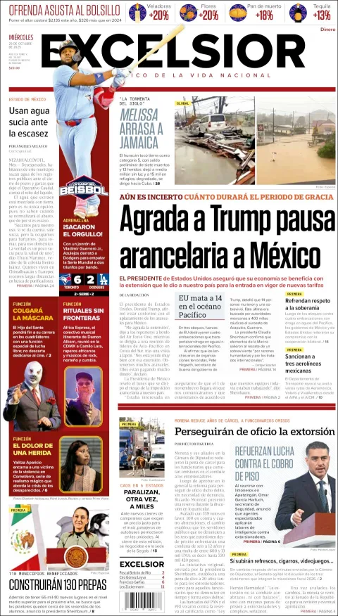 Portada de Excelsior del miércoles, 29 de octubre de 2025