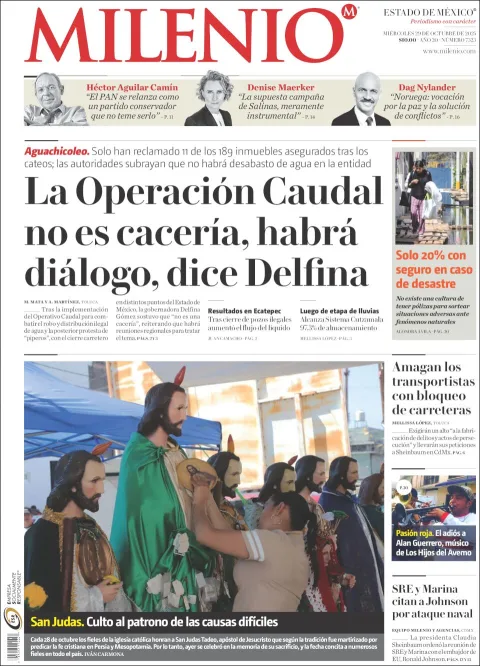Portada de Milenio Edo de Mexico del miércoles, 29 de octubre de 2025