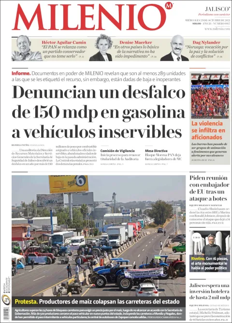 Portada de Milenio Jalisco del miércoles, 29 de octubre de 2025