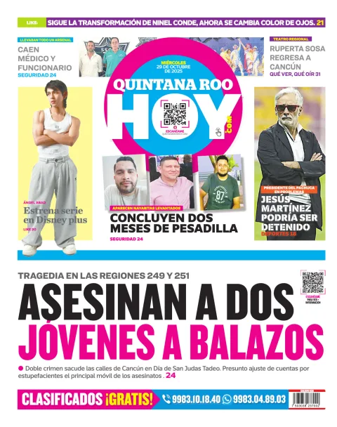 Portada de Quintana Roo Hoy (contraportada) del miércoles, 29 de octubre de 2025