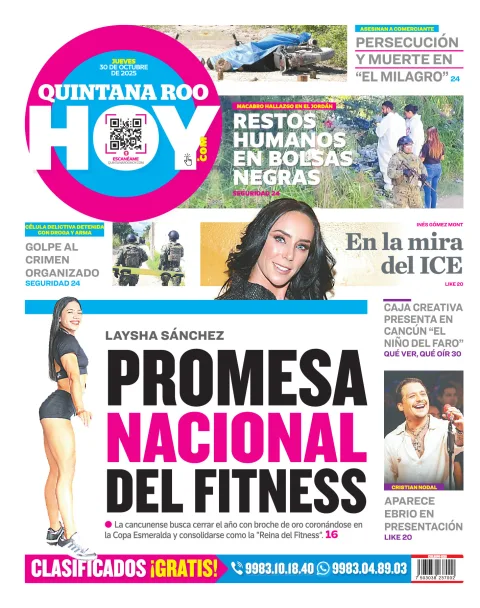 Portada de Quintana Roo Hoy (contraportada) del jueves, 30 de octubre de 2025