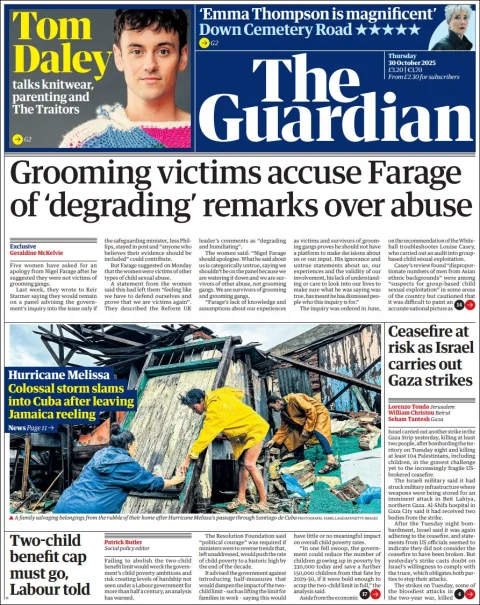 Portada de The Guardian (reino Unido) del jueves, 30 de octubre de 2025