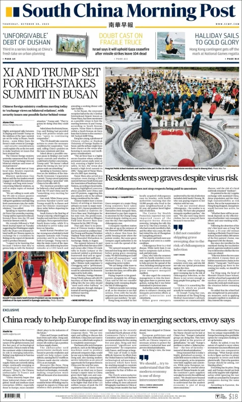 Portada de South China Morning Post del jueves, 30 de octubre de 2025