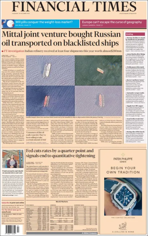 Portada de Financial Times del jueves, 30 de octubre de 2025