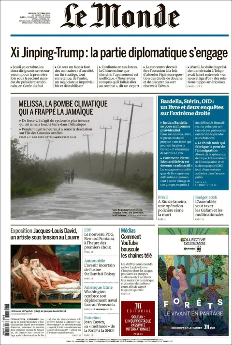 Portada de Le Monde del jueves, 30 de octubre de 2025