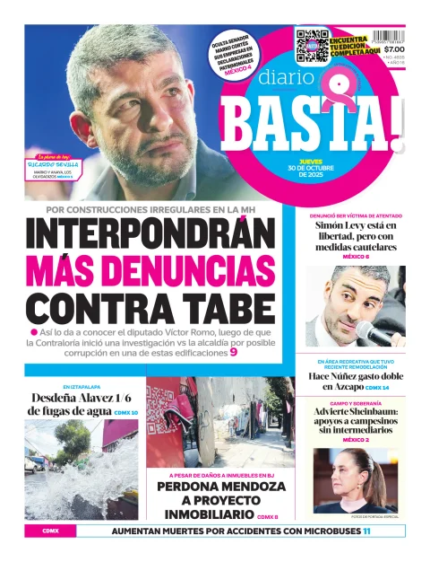 Portada de Basta! (portada) del jueves, 30 de octubre de 2025