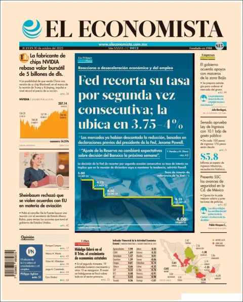 Portada de El Economista del jueves, 30 de octubre de 2025