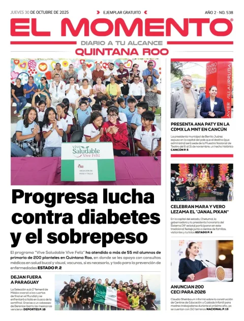 Portada de El Momento Quintana Roo del jueves, 30 de octubre de 2025