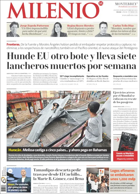 Portada de Milenio del jueves, 30 de octubre de 2025