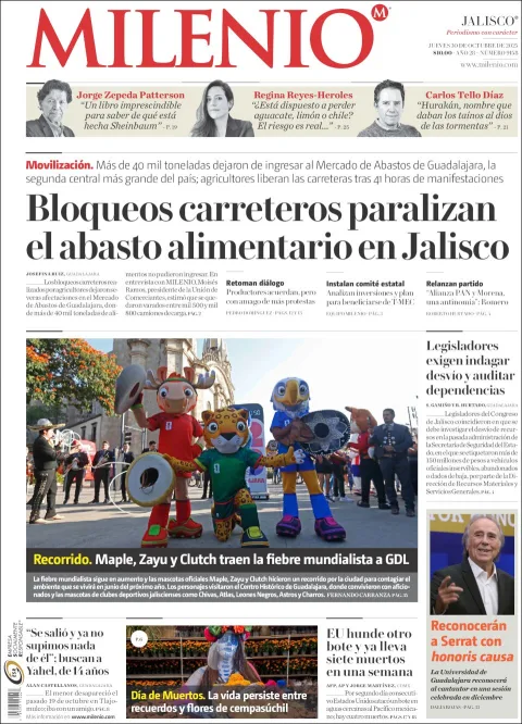 Portada de Milenio Jalisco del jueves, 30 de octubre de 2025