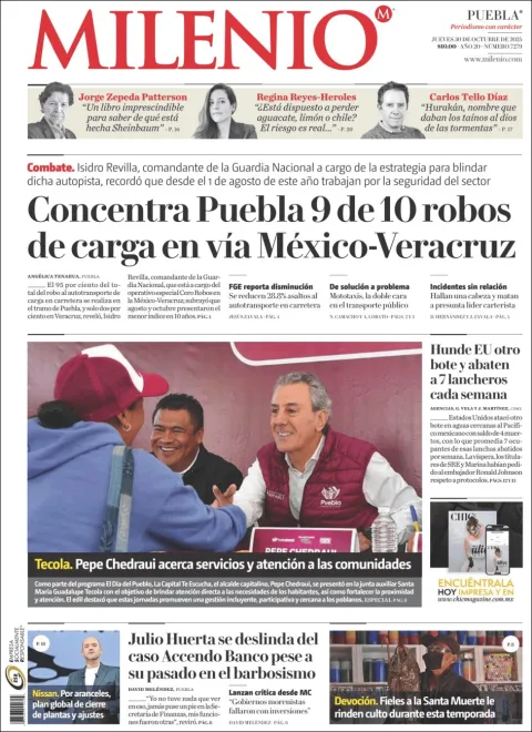 Portada de Milenio Puebla del jueves, 30 de octubre de 2025