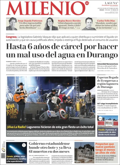 Portada de Milenio Laguna del jueves, 30 de octubre de 2025