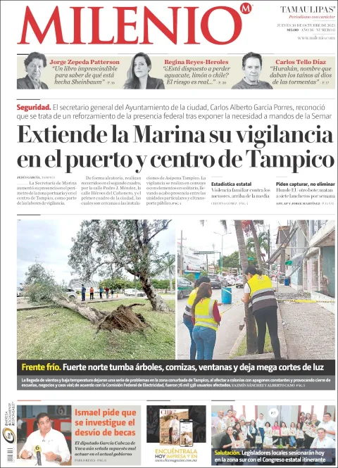 Portada de Milenio Tamaulipas del jueves, 30 de octubre de 2025