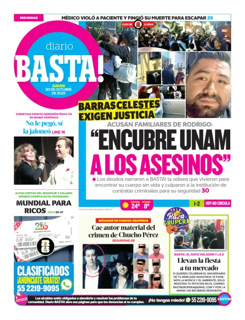 Portada de Basta! (contraportada ) del jueves, 30 de octubre de 2025