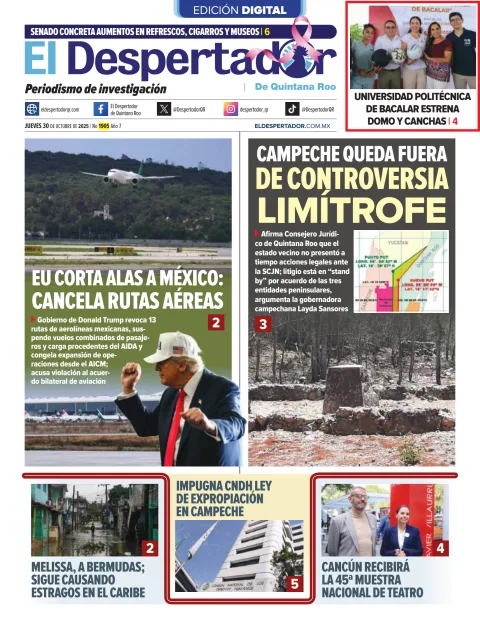 Portada de El Despertador de Quintana Roo del jueves, 30 de octubre de 2025