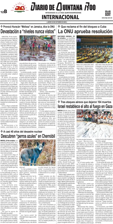Portada de Diario de Quintana Roo (contra Portada) del jueves, 30 de octubre de 2025