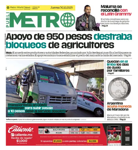 Portada de Publimetro Nacional del jueves, 30 de octubre de 2025