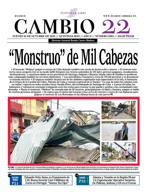 Portada de Diario Cambio 22 (portada) del jueves, 30 de octubre de 2025