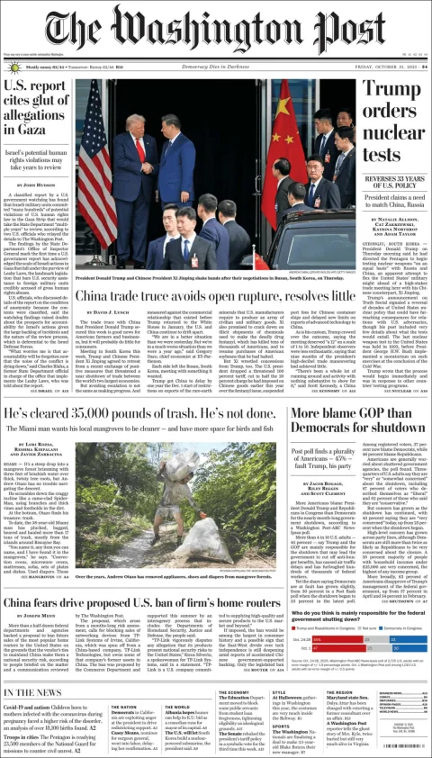 Portada de The Washington Post del viernes, 31 de octubre de 2025