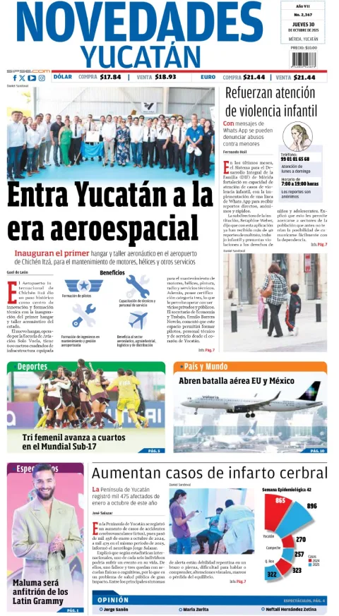 Portada de Novedades Yucatan del jueves, 30 de octubre de 2025