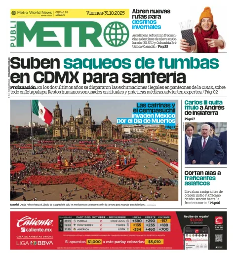 Portada de Publimetro Nacional del viernes, 31 de octubre de 2025