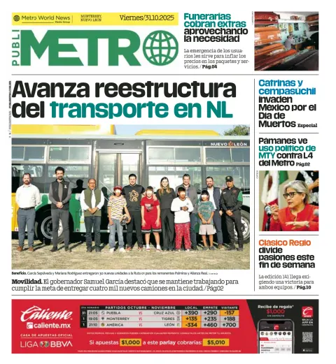 Portada de Publimetro Monterrey del viernes, 31 de octubre de 2025