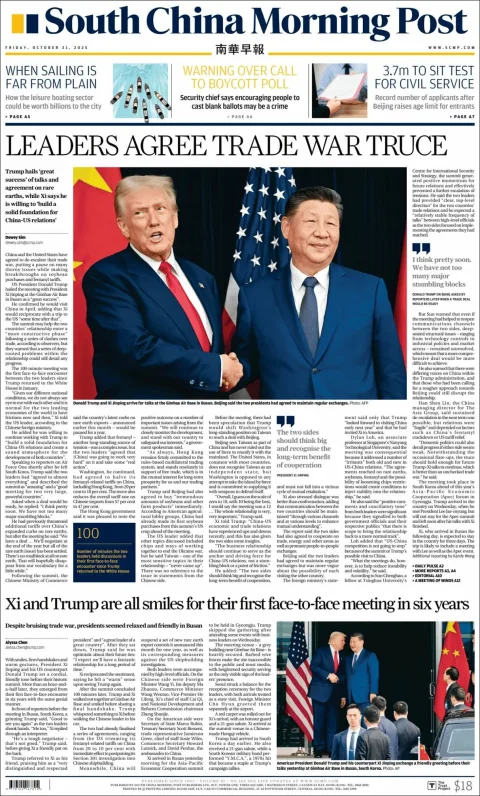 Portada de South China Morning Post del viernes, 31 de octubre de 2025