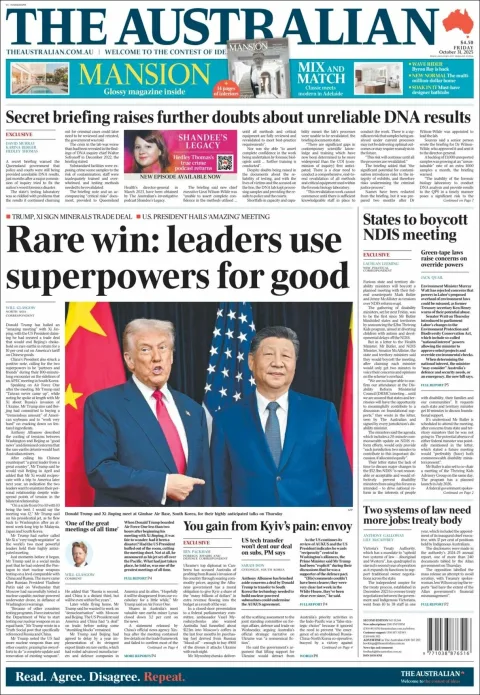 Portada de The Australian del viernes, 31 de octubre de 2025