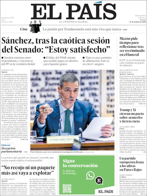 Portada de El Pais del viernes, 31 de octubre de 2025