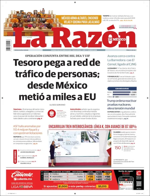 Portada de La Razon del viernes, 31 de octubre de 2025