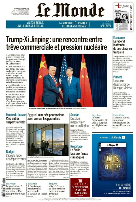 Portada de Le Monde del viernes, 31 de octubre de 2025