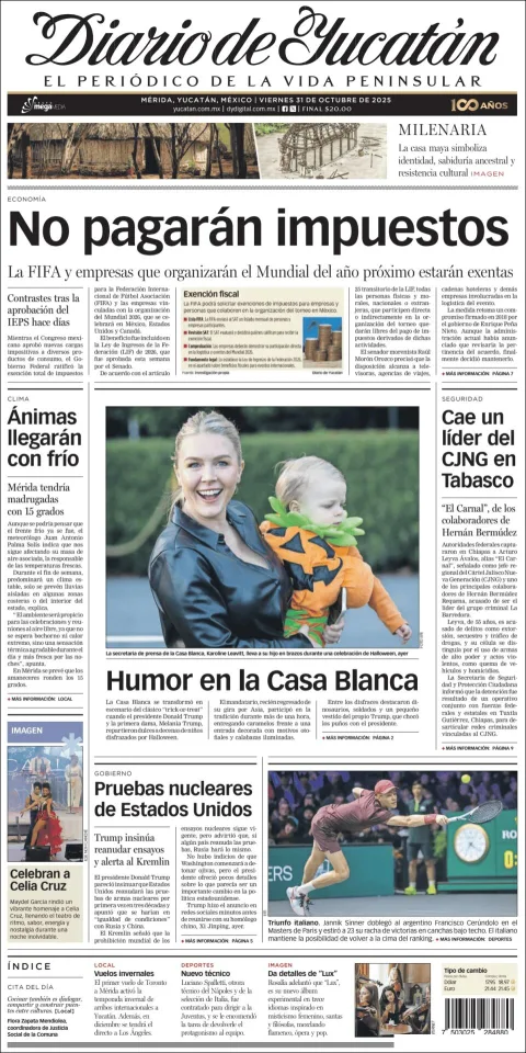 Portada de Diario de Yucatán del viernes, 31 de octubre de 2025
