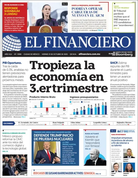 Portada de El Financiero del viernes, 31 de octubre de 2025