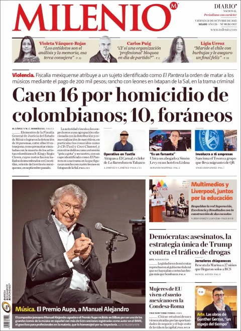 Portada de Milenio del viernes, 31 de octubre de 2025