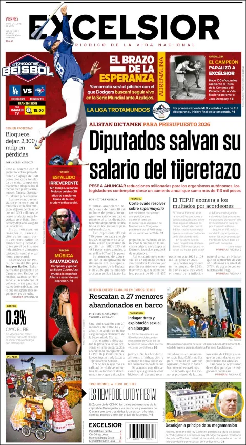 Portada de Excelsior del viernes, 31 de octubre de 2025