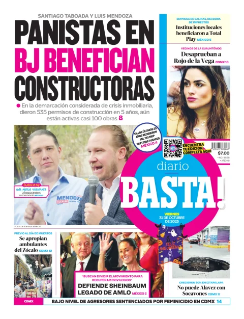 Portada de Basta! (portada) del viernes, 31 de octubre de 2025