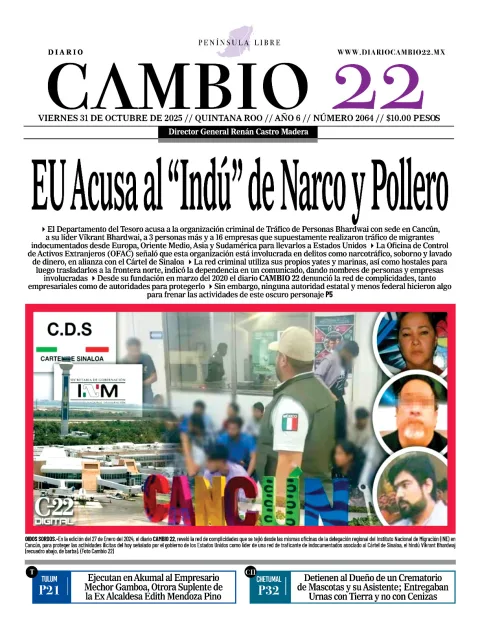 Portada de Diario Cambio 22 (contraportada) del viernes, 31 de octubre de 2025